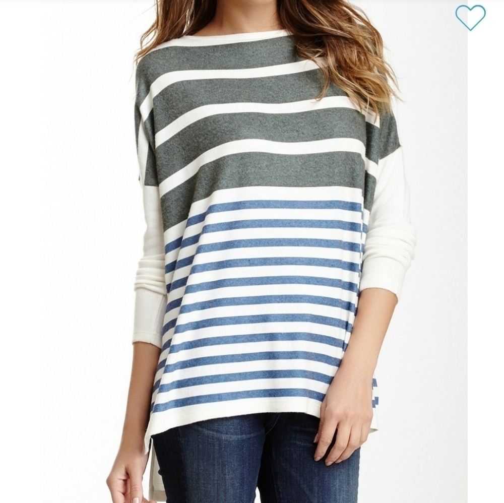 Go Couture Womens |M| Striped Oversized Elbow Patch High/Low Top